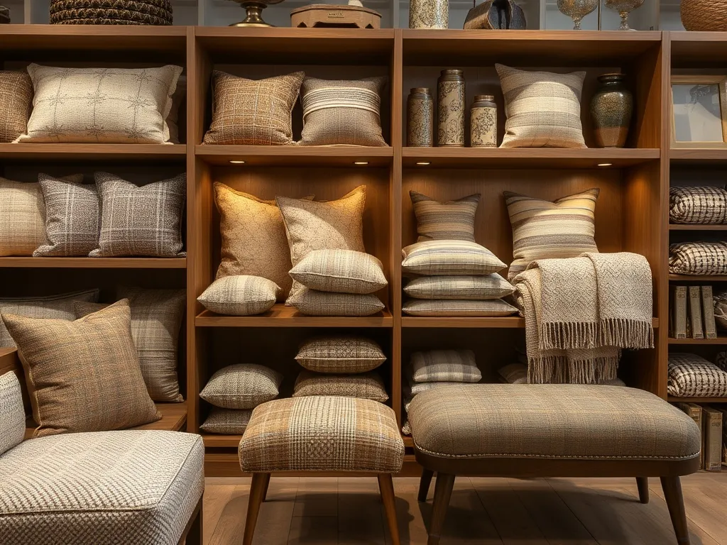 Shelf with wool throws and baskets
