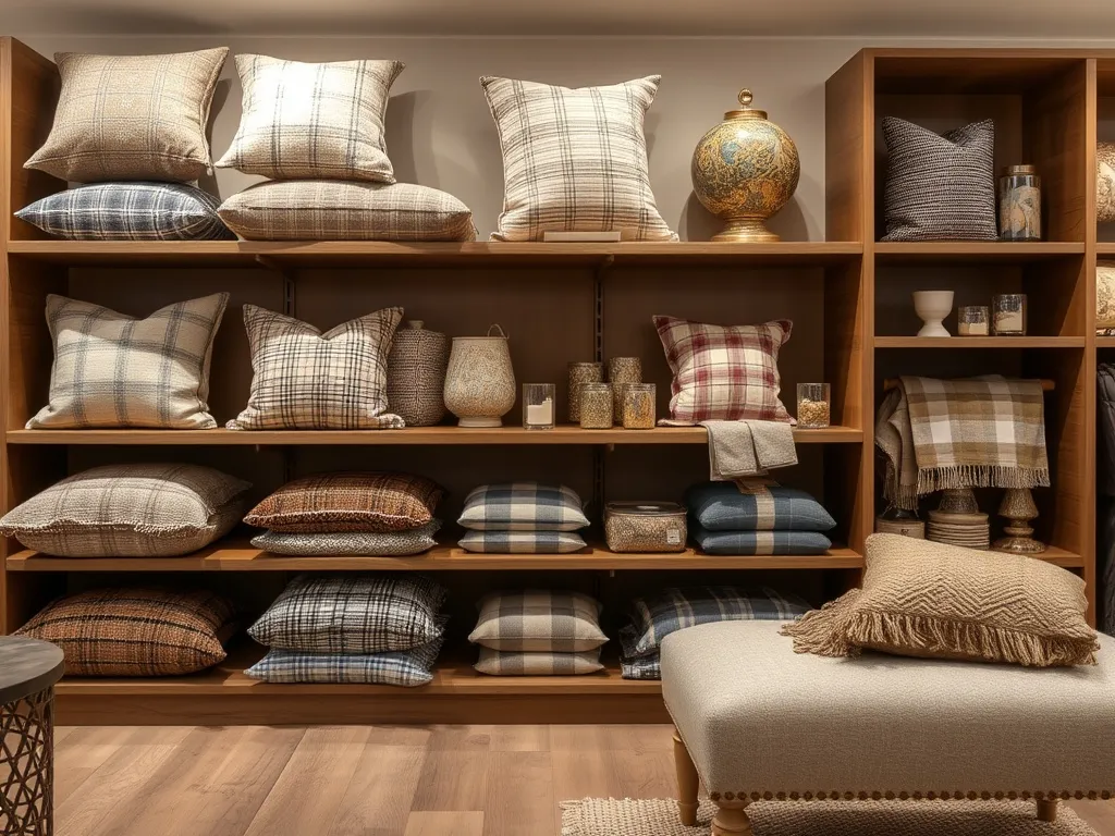 Cozy autumn living room with tweed and wool accessories